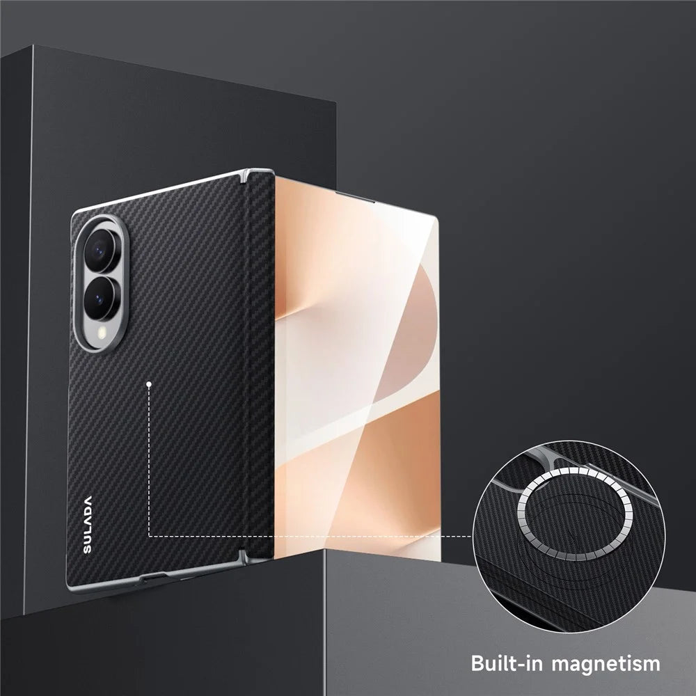 SULADA For Samsung Galaxy Z Fold8 Magnetic Case Leather+PC Phone Cover Carbon Fiber Texture - Black - 3