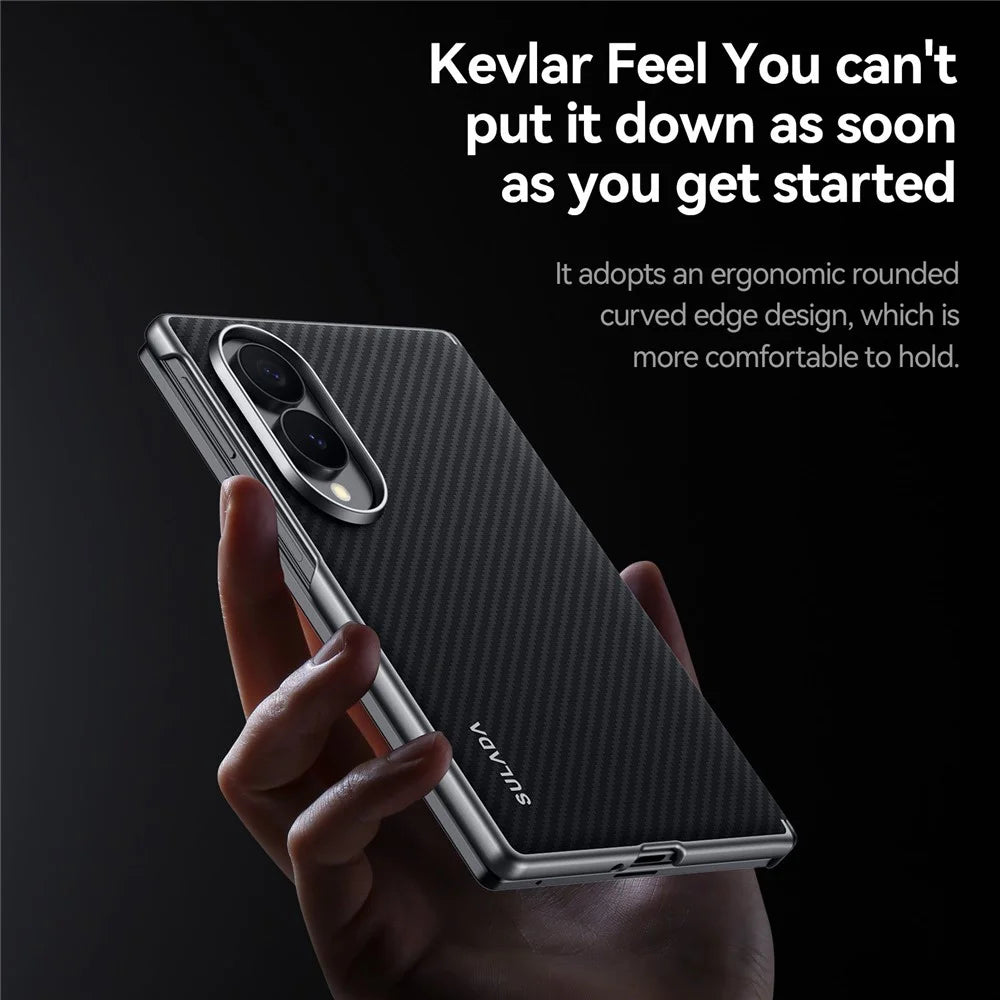 SULADA For Samsung Galaxy Z Fold8 Magnetic Case Leather+PC Phone Cover Carbon Fiber Texture - Black - 4
