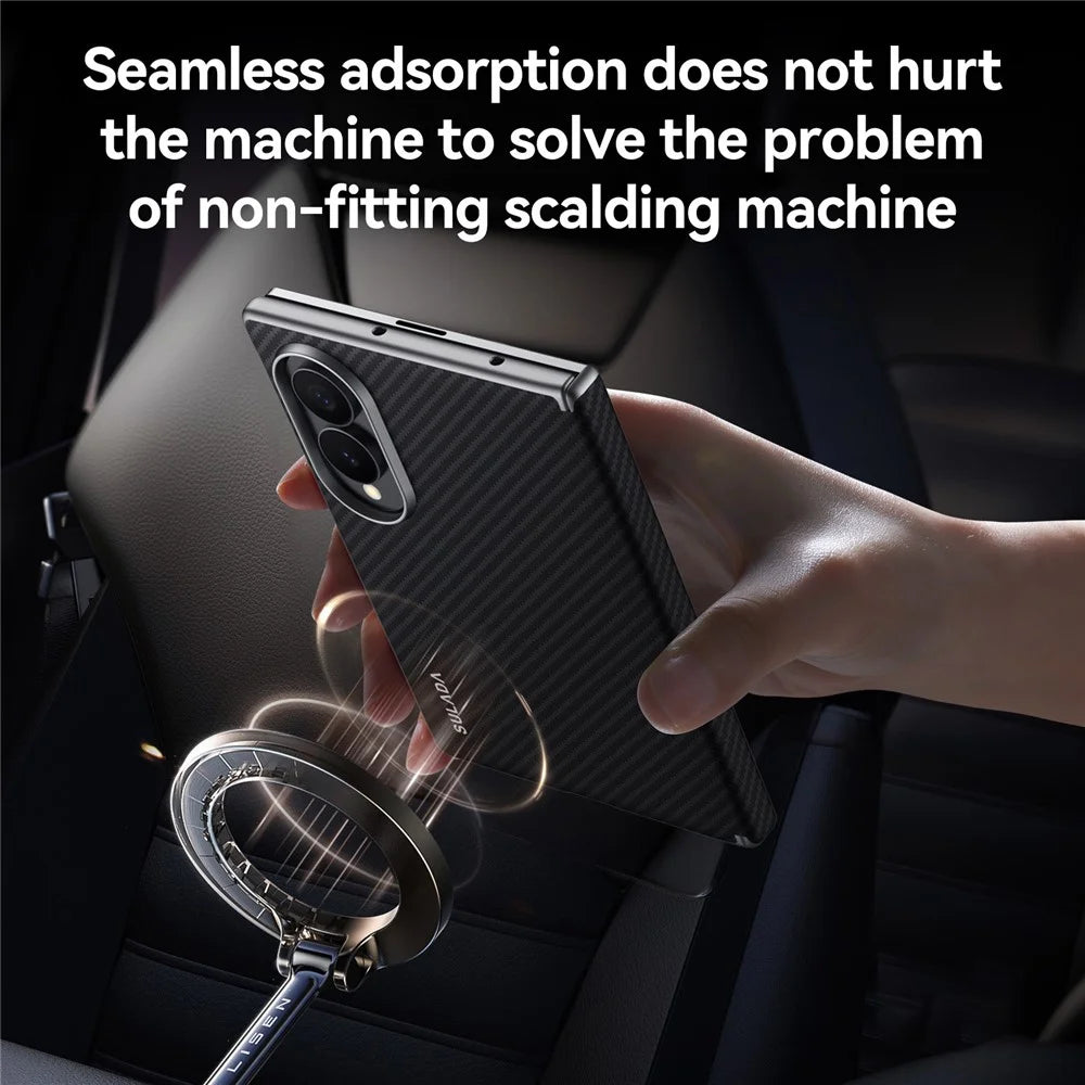 SULADA For Samsung Galaxy Z Fold8 Magnetic Case Leather+PC Phone Cover Carbon Fiber Texture - Black - 5