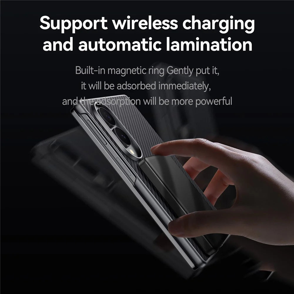SULADA For Samsung Galaxy Z Fold8 Magnetic Case Leather+PC Phone Cover Carbon Fiber Texture - Black - 6