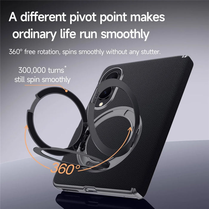 For Samsung Galaxy Z Fold8 Magnetic Case Genuine Cow Leather + PC Kickstand Phone Cover - Black - 2