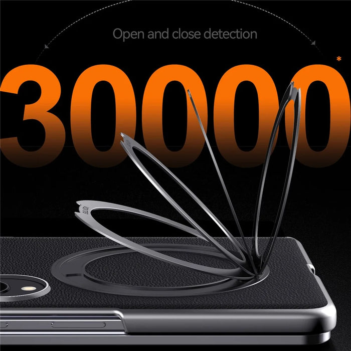 For Samsung Galaxy Z Fold8 Magnetic Case Genuine Cow Leather + PC Kickstand Phone Cover - Black - 5