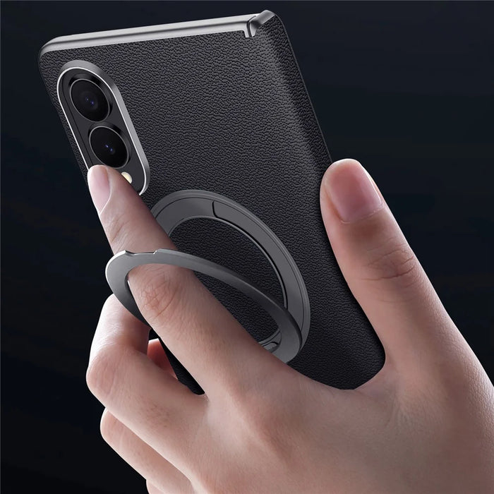 For Samsung Galaxy Z Fold8 Magnetic Case Genuine Cow Leather + PC Kickstand Phone Cover - Black - 7