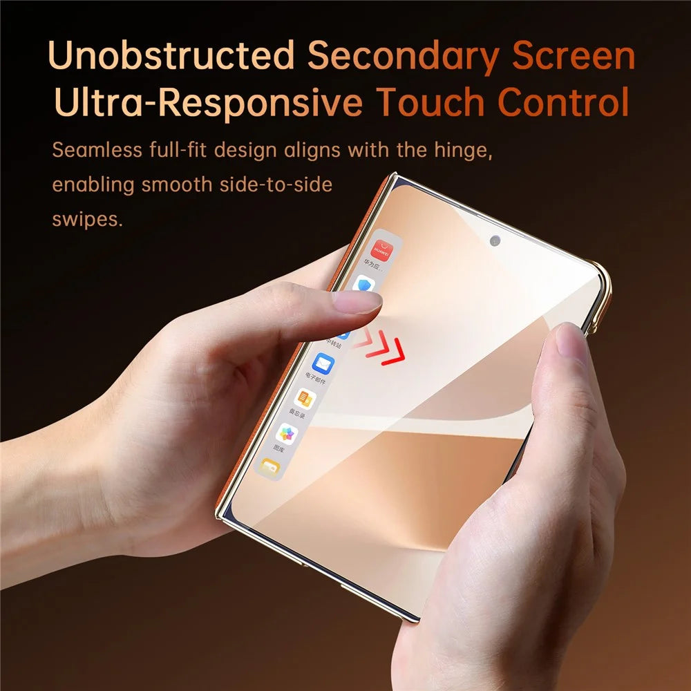 SULADA for Samsung Galaxy Z Fold8 Magnetic Case Dual-Axis Design Hinge Protection Genuine Cow Leather + PC Phone Cover - Orange - 5