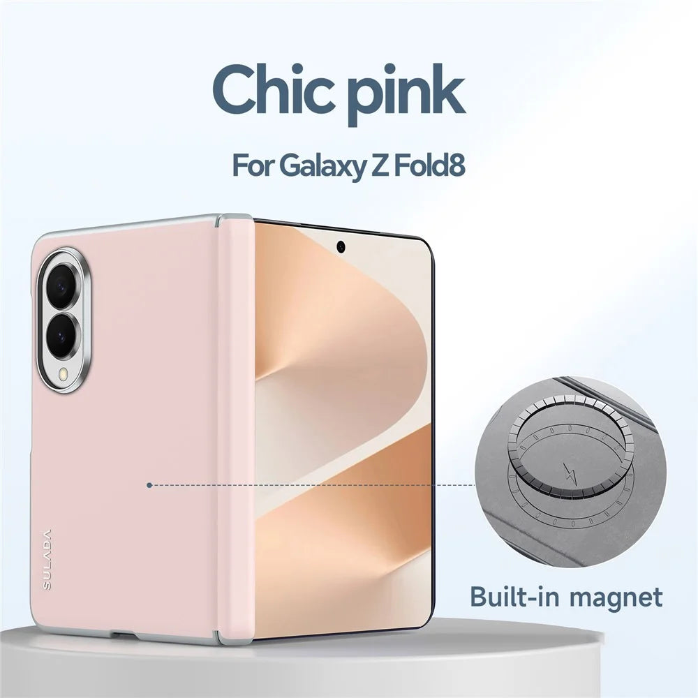 SULADA For Samsung Galaxy Z Fold8 Magnetic Case Leather Back Cover Hinge Protection - Pink - 2