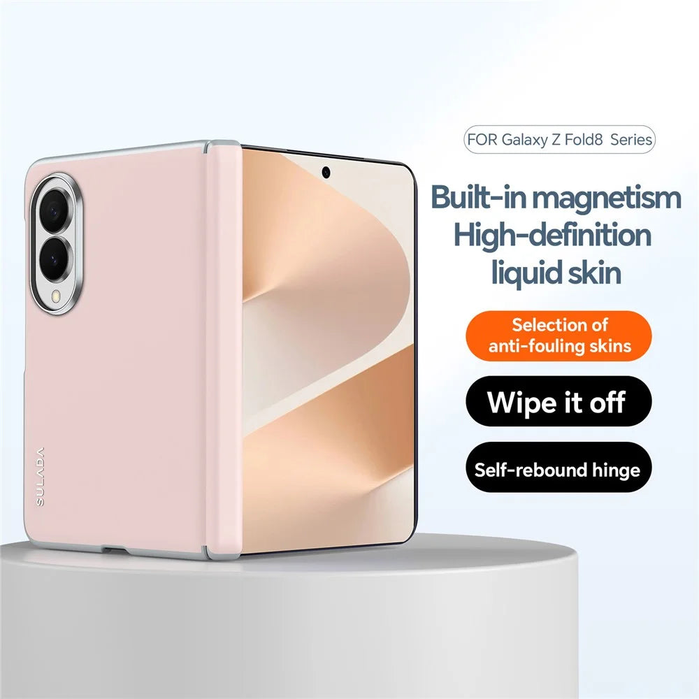 SULADA For Samsung Galaxy Z Fold8 Magnetic Case Leather Back Cover Hinge Protection - Pink - 3