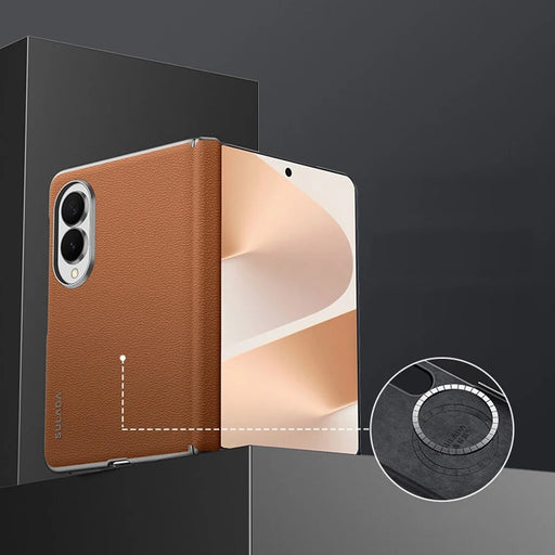SULADA For Samsung Galaxy Z Fold8 Case Genuine Cow Leather Frameless Phone Back Cover - Brown - 1