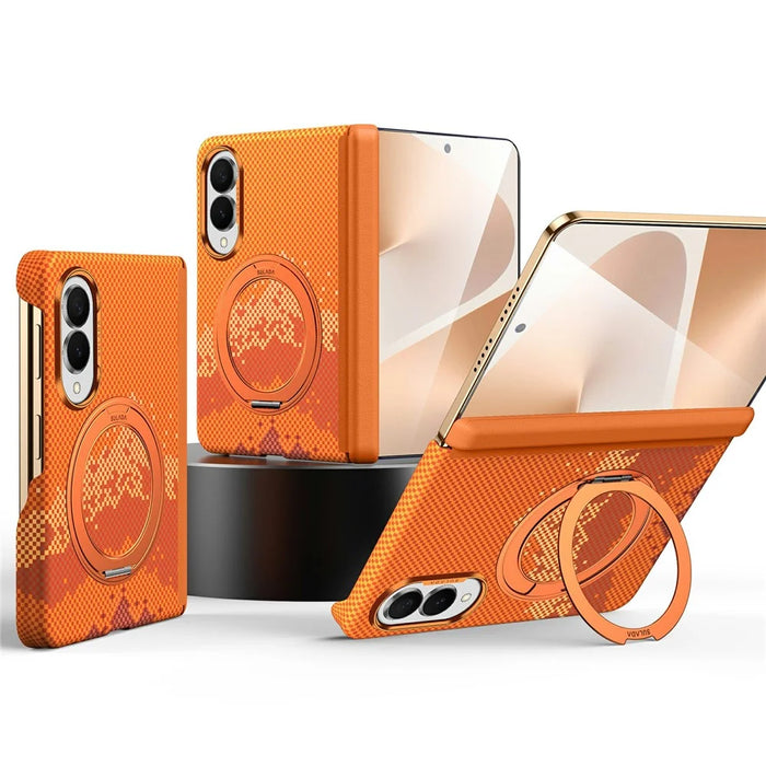 SULADA for Samsung Galaxy Z Fold8 Magnetic Case 360° Rotating Ring Kickstand Golden Mountain Pattern PC Slim Phone Cover - Orange - 1