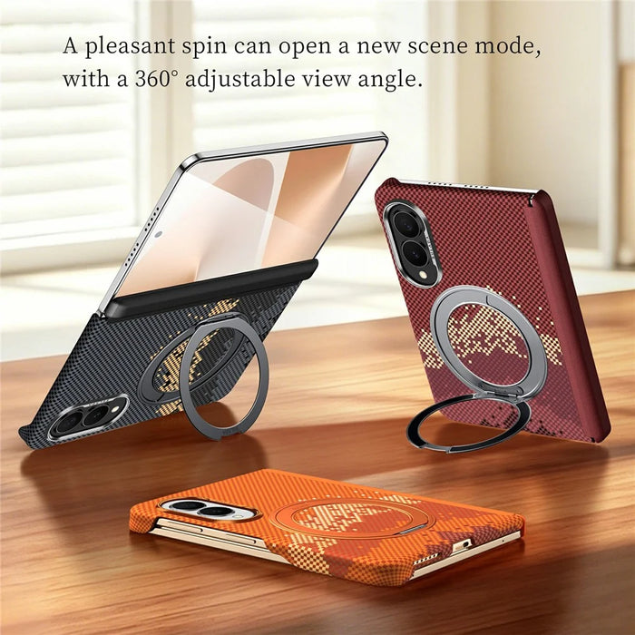 SULADA for Samsung Galaxy Z Fold8 Magnetic Case 360° Rotating Ring Kickstand Golden Mountain Pattern PC Slim Phone Cover - Orange - 2