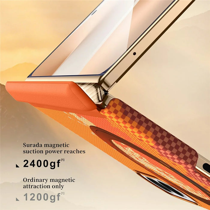 SULADA for Samsung Galaxy Z Fold8 Magnetic Case 360° Rotating Ring Kickstand Golden Mountain Pattern PC Slim Phone Cover - Orange - 3