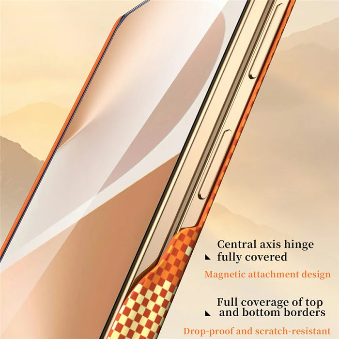 SULADA for Samsung Galaxy Z Fold8 Magnetic Case 360° Rotating Ring Kickstand Golden Mountain Pattern PC Slim Phone Cover - Orange - 4