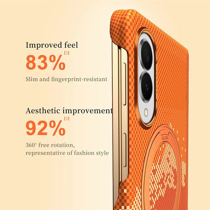 SULADA for Samsung Galaxy Z Fold8 Magnetic Case 360° Rotating Ring Kickstand Golden Mountain Pattern PC Slim Phone Cover - Orange - 5
