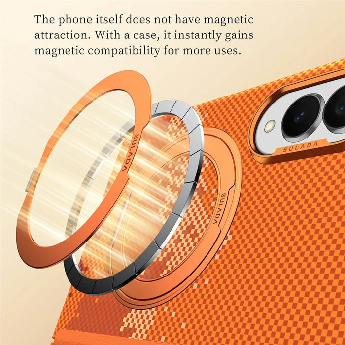 SULADA for Samsung Galaxy Z Fold8 Magnetic Case 360° Rotating Ring Kickstand Golden Mountain Pattern PC Slim Phone Cover - Orange - 6