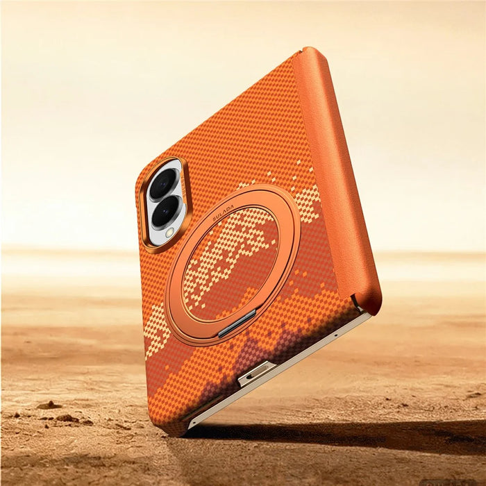 SULADA for Samsung Galaxy Z Fold8 Magnetic Case 360° Rotating Ring Kickstand Golden Mountain Pattern PC Slim Phone Cover - Orange - 7