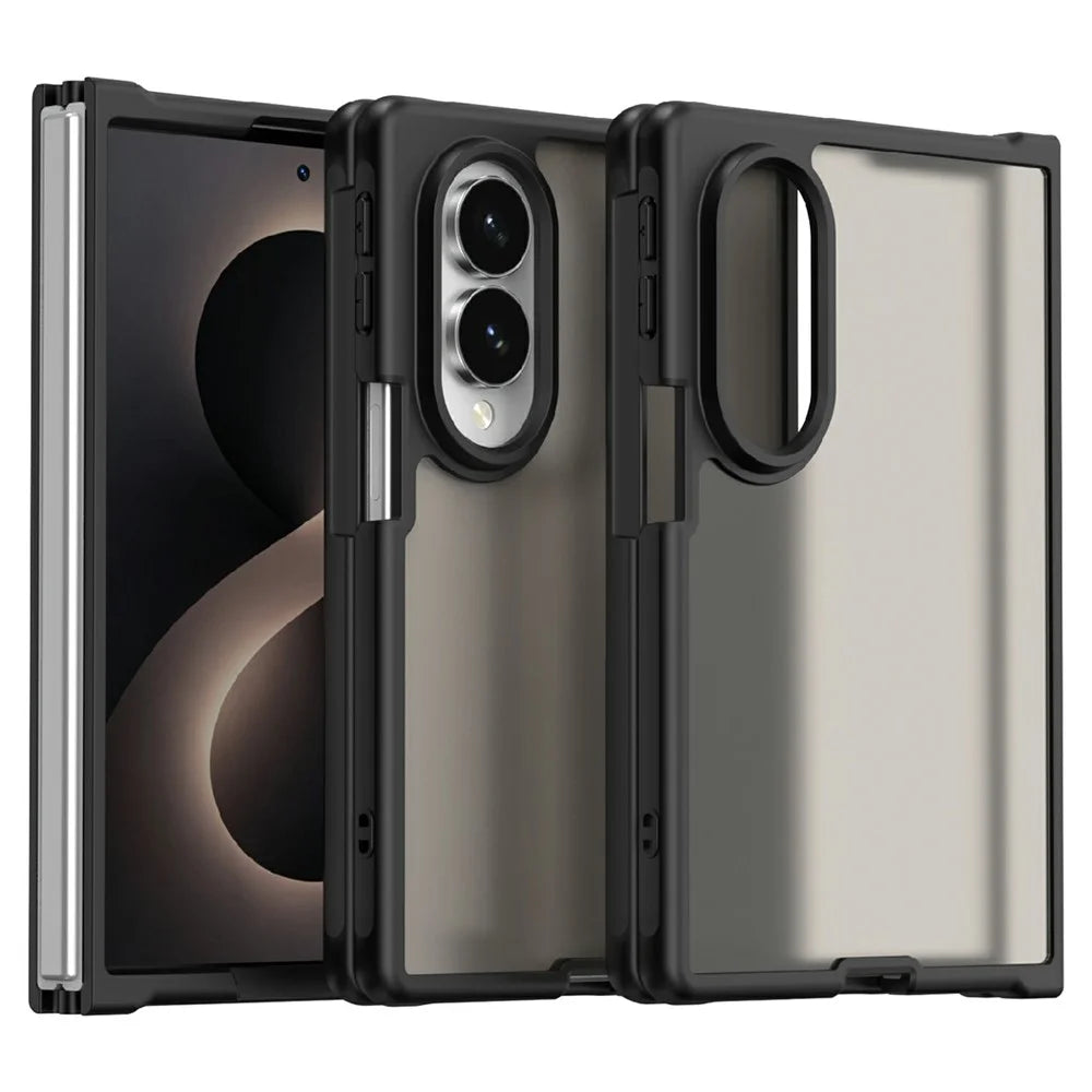 For Samsung Galaxy Z Fold8 Case Drop Proof Airbags Frosted Translucent PC + TPU Phone Back Cover - Black - 1