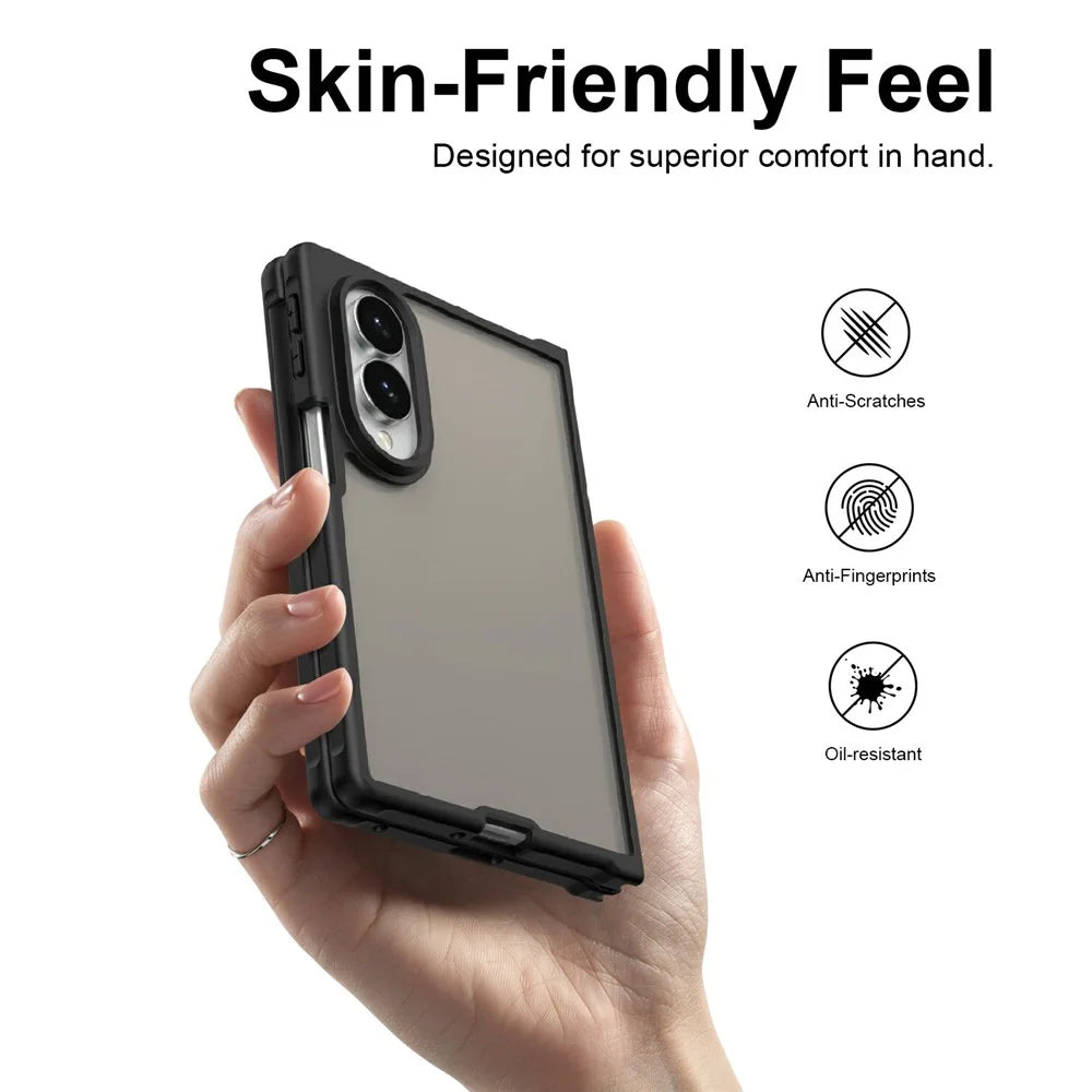 For Samsung Galaxy Z Fold8 Case Drop Proof Airbags Frosted Translucent PC + TPU Phone Back Cover - Black - 2