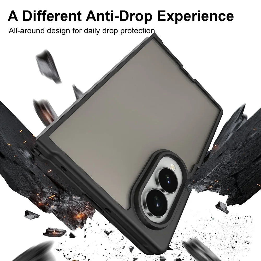 For Samsung Galaxy Z Fold8 Case Drop Proof Airbags Frosted Translucent PC + TPU Phone Back Cover - Black - 4