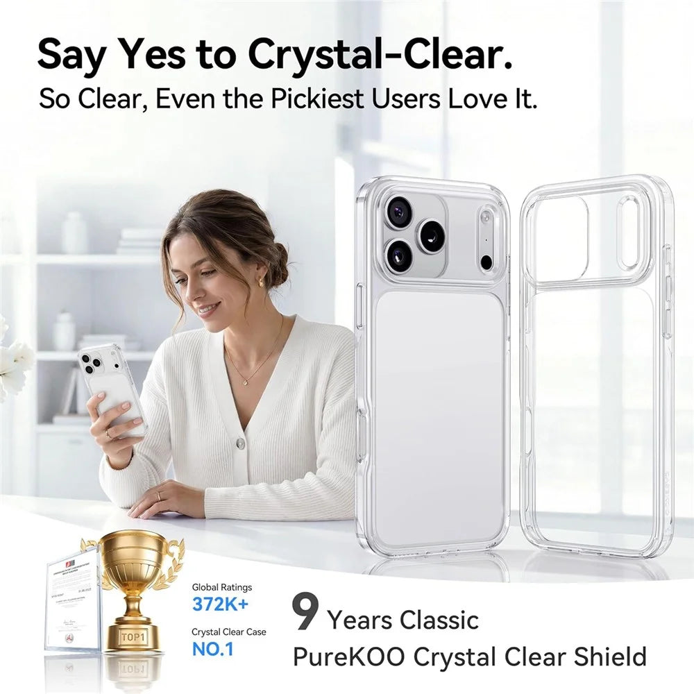 CASEKOO for iPhone 18 Pro / 17 Pro Case PC + TPU Clear Anti-Yellowing Phone Cover - Transparent - 5