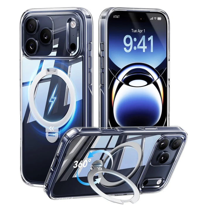 CASEKOO for iPhone 18 Pro / 17 Pro Magnetic Case Rotating Kickstand Clear PC + TPU Shockproof Back Cover - Transparent - 1