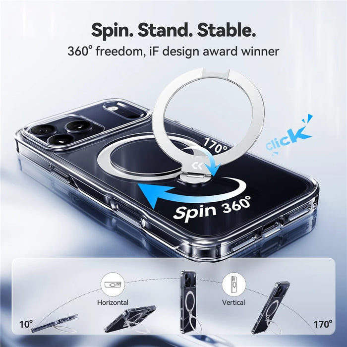CASEKOO for iPhone 18 Pro / 17 Pro Magnetic Case Rotating Kickstand Clear PC + TPU Shockproof Back Cover - Transparent - 3
