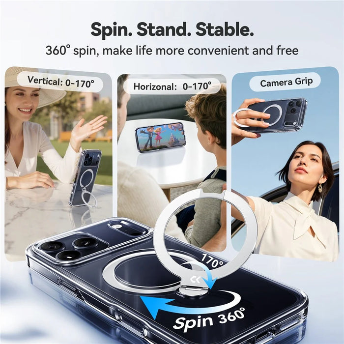 CASEKOO for iPhone 18 Pro / 17 Pro Magnetic Case Rotating Kickstand Clear PC + TPU Shockproof Back Cover - Transparent - 4