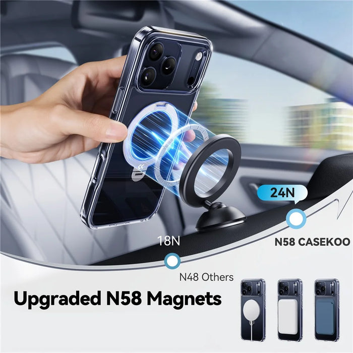 CASEKOO for iPhone 18 Pro / 17 Pro Magnetic Case Rotating Kickstand Clear PC + TPU Shockproof Back Cover - Transparent - 5