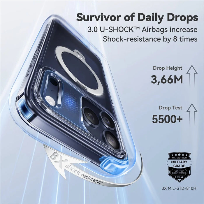 CASEKOO for iPhone 18 Pro / 17 Pro Magnetic Case Rotating Kickstand Clear PC + TPU Shockproof Back Cover - Transparent - 7