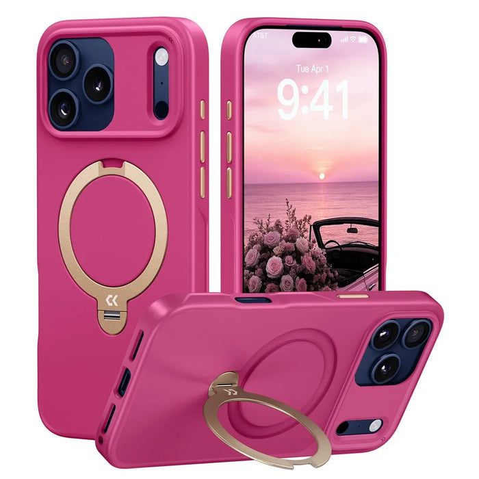 CASEKOO for iPhone 18 Pro Max / 17 Pro Max Case Magnetic Rotatable Kickstand PC + TPU Drop Protection Phone Cover - Pink - 1