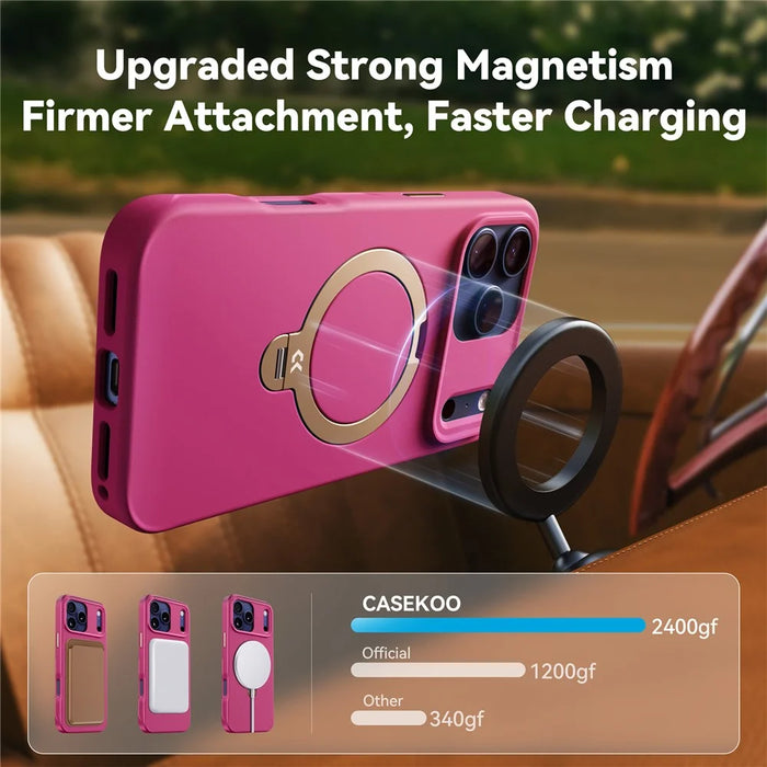 CASEKOO for iPhone 18 Pro Max / 17 Pro Max Case Magnetic Rotatable Kickstand PC + TPU Drop Protection Phone Cover - Pink - 4