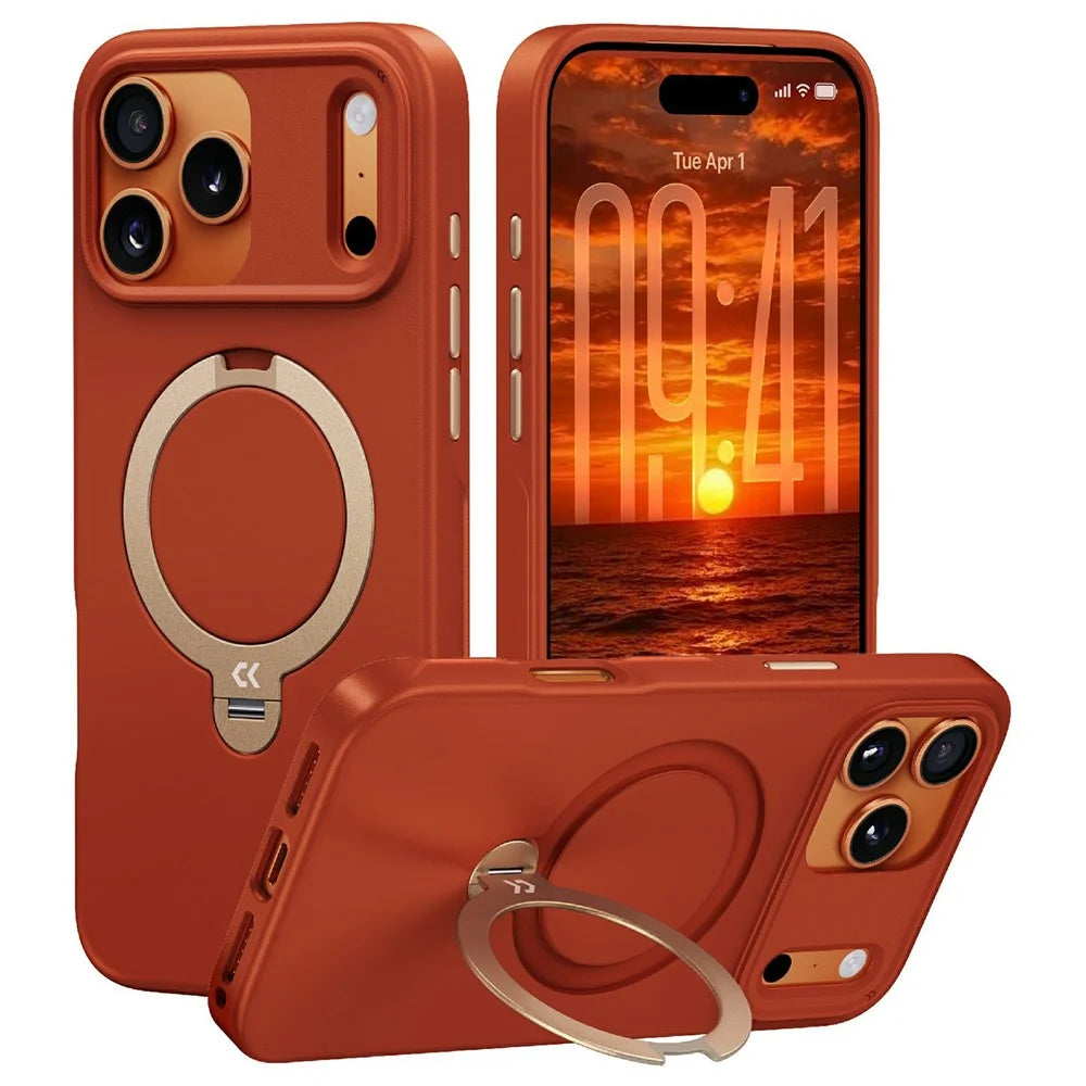 CASEKOO for iPhone 18 Pro / 17 Pro Case Magnetic Rotatable Kickstand PC + TPU Drop Protection Phone Cover - Orange - 1