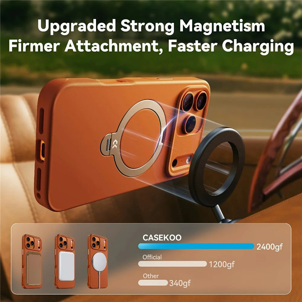 CASEKOO for iPhone 18 Pro / 17 Pro Case Magnetic Rotatable Kickstand PC + TPU Drop Protection Phone Cover - Orange - 2