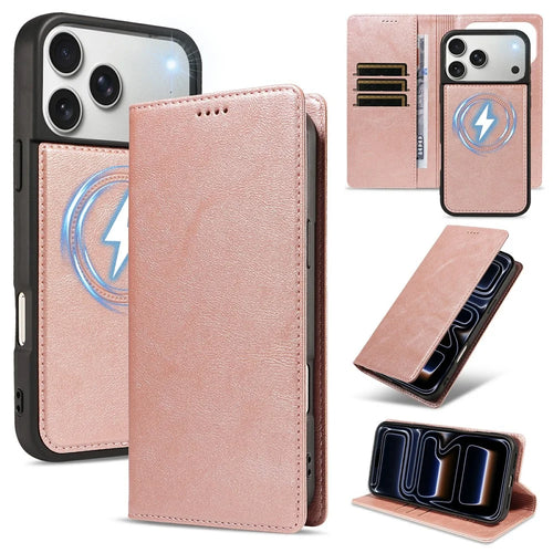 For iPhone 18 Pro Max / 17 Pro Max Magnetic Case Detachable 2 in 1 Leather Wallet Phone Cover - Rose Gold - 1