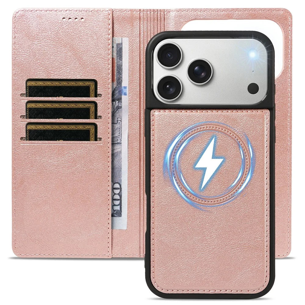 For iPhone 18 Pro Max / 17 Pro Max Magnetic Case Detachable 2 in 1 Leather Wallet Phone Cover - Rose Gold - 2