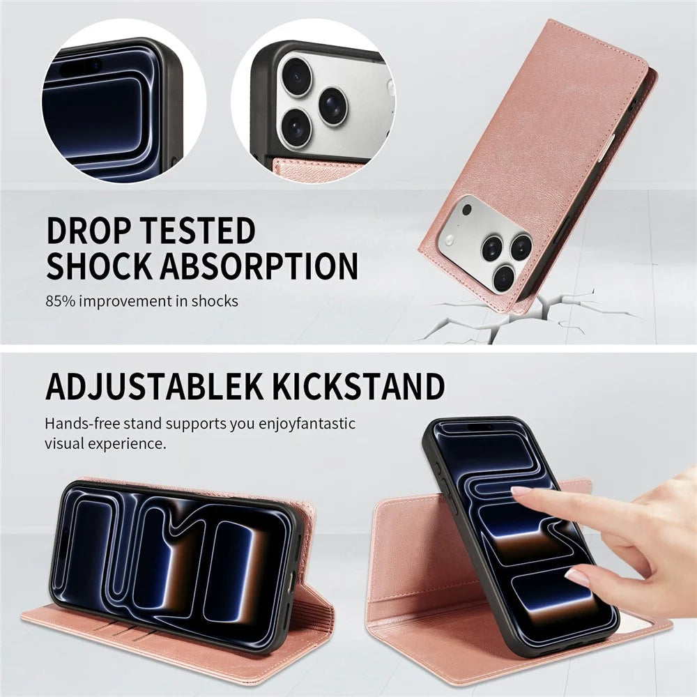 For iPhone 18 Pro Max / 17 Pro Max Magnetic Case Detachable 2 in 1 Leather Wallet Phone Cover - Rose Gold - 7