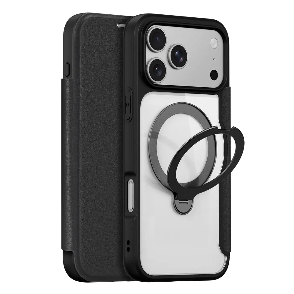 DUX DUCIS for iPhone 18 Pro Max / 17 Pro Max Leather Case  Skin X Pro Series Rotary Kickstand Cover Compatible with MagSafe - Black - 1