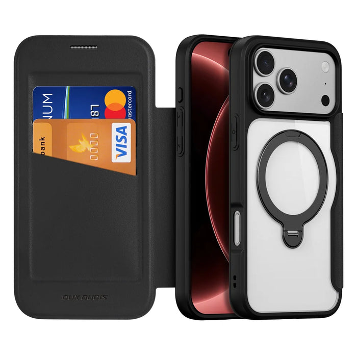 DUX DUCIS for iPhone 18 Pro Max / 17 Pro Max Leather Case  Skin X Pro Series Rotary Kickstand Cover Compatible with MagSafe - Black - 2