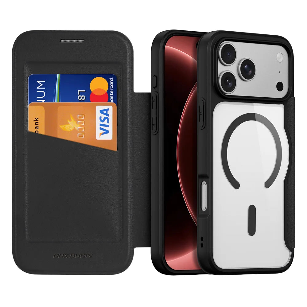 DUX DUCIS for iPhone 18 Pro / 17 Pro Magnetic Case  Skin X Pro Series Flip Leather Cover - Black - 2