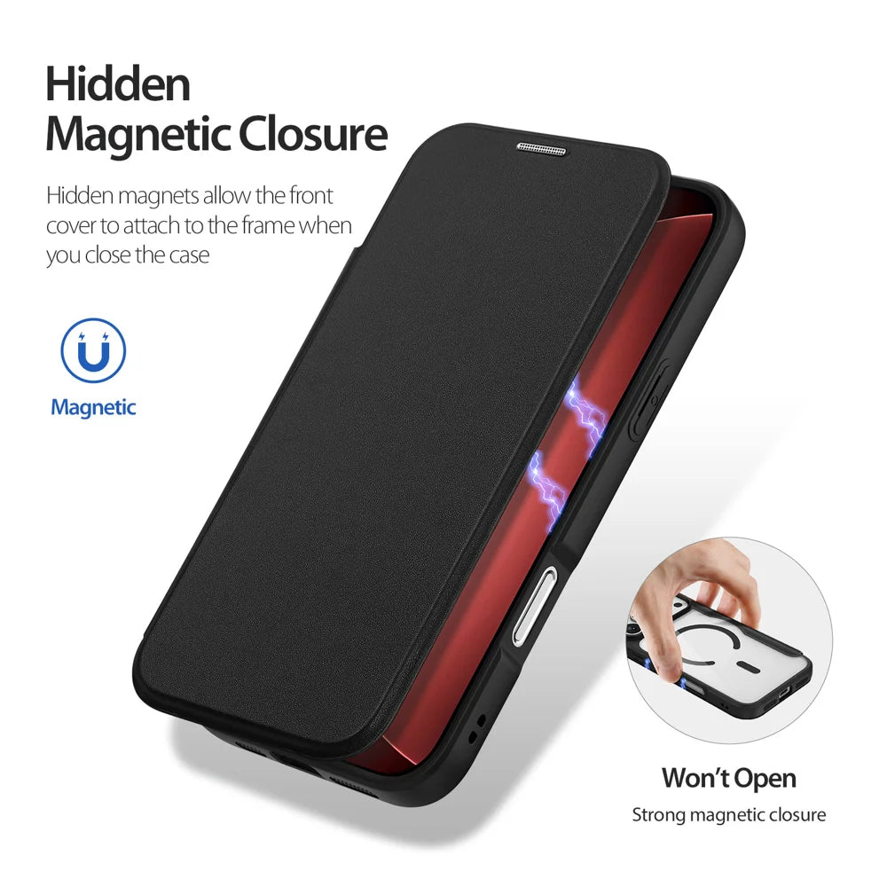 DUX DUCIS for iPhone 18 Pro / 17 Pro Magnetic Case  Skin X Pro Series Flip Leather Cover - Black - 7
