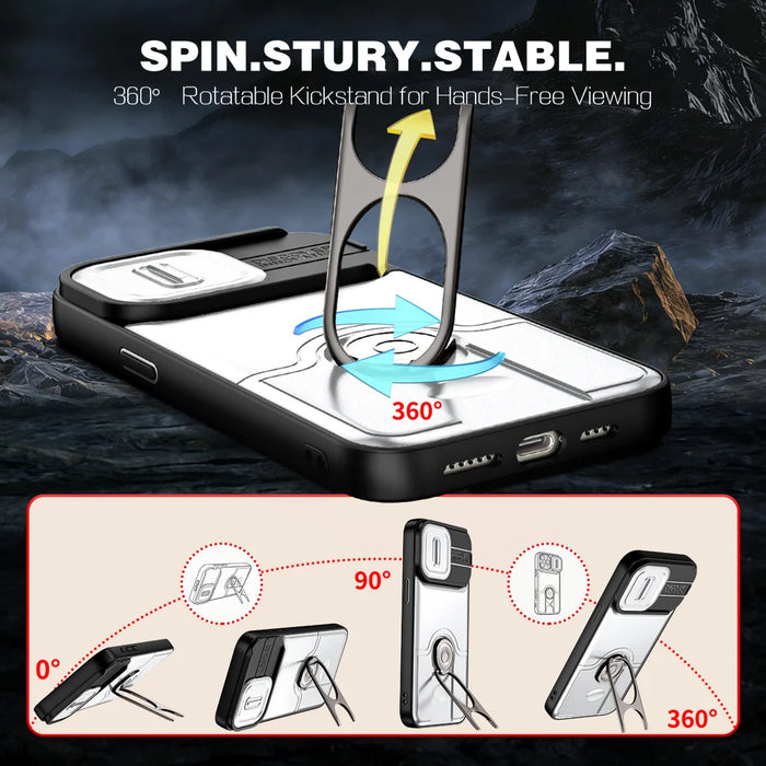 For iPhone 13 Pro Case with Slide Camera Cover Kickstand PC + TPU Protective Phone Shell - Silver - 3