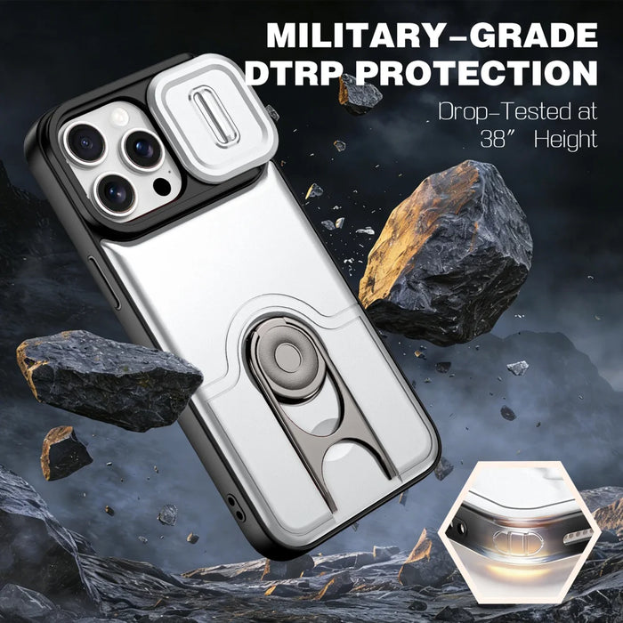 For iPhone 14 Pro Max Case with Slide Camera Cover Kickstand PC + TPU Protective Phone Shell - Silver - 2