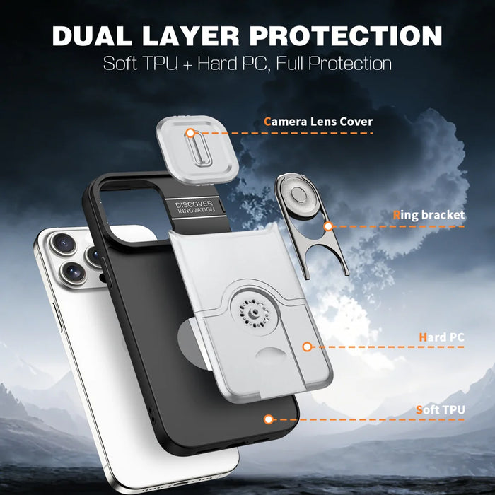For iPhone 14 Pro Case with Slide Camera Cover Kickstand PC + TPU Protective Phone Shell - Silver - 7