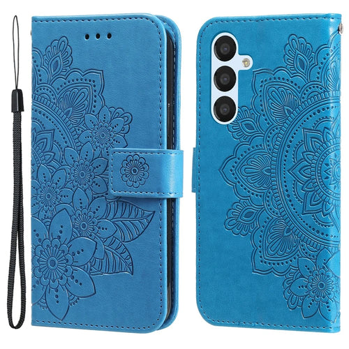 For Samsung Galaxy A54 5G Imprinted Flower Pattern PU Leather Case Magnetic Clasp Stand Wallet Anti-scratch Phone Cover with Strap - Blue - 1