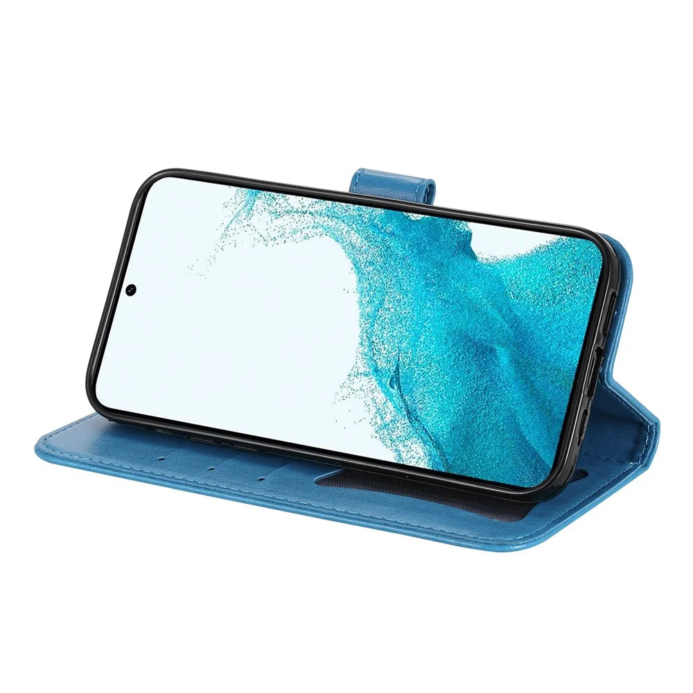 For Samsung Galaxy A54 5G Imprinted Flower Pattern PU Leather Case Magnetic Clasp Stand Wallet Anti-scratch Phone Cover with Strap - Blue - 3