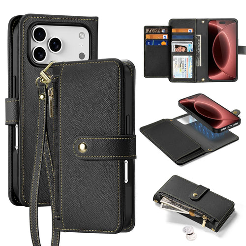 DUX DUCIS for iPhone 18 Pro / 17 Pro Case  Lawa Series Detachable Magnetic Cowhide Leather Cover Zipper Wallet - Black - 1