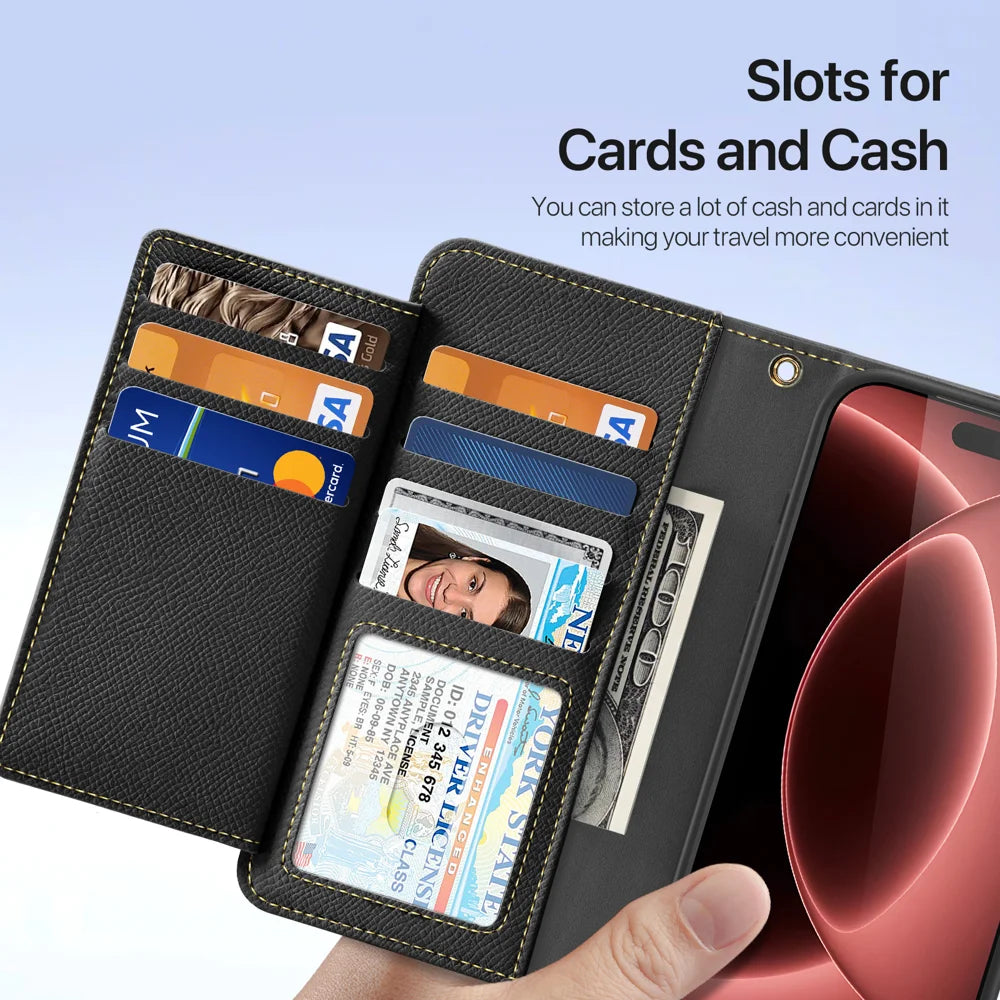 DUX DUCIS for iPhone 18 Pro / 17 Pro Case  Lawa Series Detachable Magnetic Cowhide Leather Cover Zipper Wallet - Black - 7