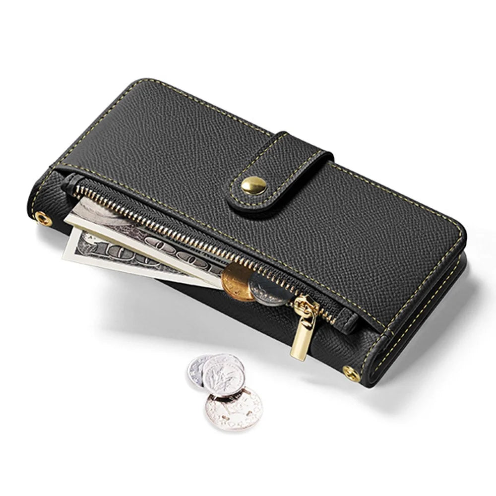 DUX DUCIS Lawa Series for iPhone 18 Pro Max / 17 Pro Max Cowhide Leather Case 2 in 1 Magnetic Detachable Zipper Wallet - Black - 5