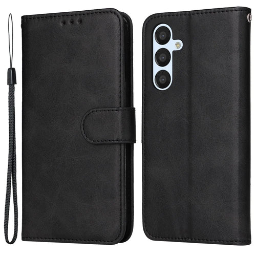 For Samsung Galaxy A54 5G PU Leather Wallet Shockproof Phone Cover Anti-scratch Classic Calf Texture Phone Stand Case with Wrist Strap - Black - 1