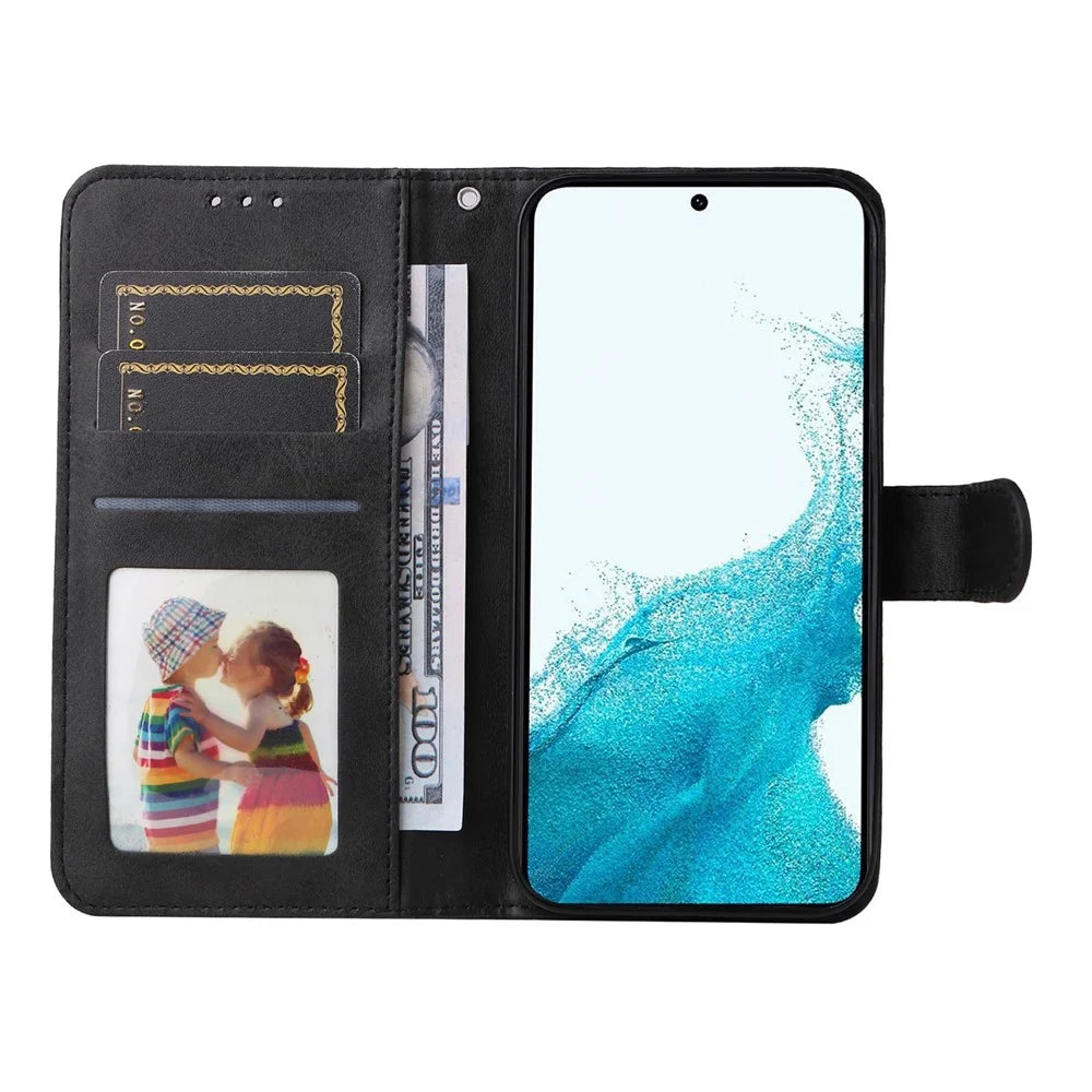 For Samsung Galaxy A54 5G PU Leather Wallet Shockproof Phone Cover Anti-scratch Classic Calf Texture Phone Stand Case with Wrist Strap - Black - 2