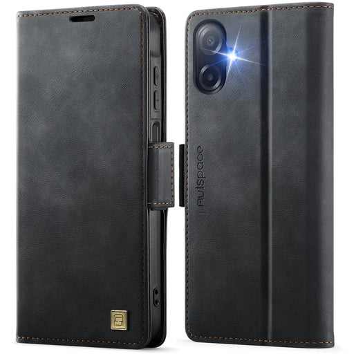 AUTSPACE for Samsung Galaxy A07 4G / Galaxy A06 4G / Galaxy A06 5G / Galaxy A08 5G / Galaxy A08 4G A11 Case RFID Blocking Retro Leather Cell Phone Wallet Cover - Black - 1