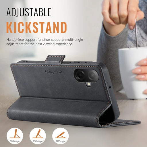 AUTSPACE for Samsung Galaxy A07 4G / Galaxy A06 4G / Galaxy A06 5G / Galaxy A08 5G / Galaxy A08 4G A11 Case RFID Blocking Retro Leather Cell Phone Wallet Cover - Black - 2